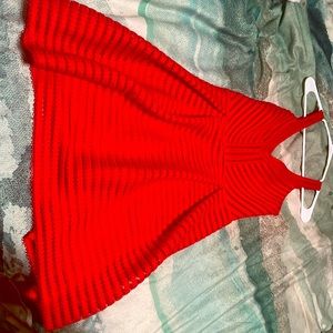 Red Fit and Flare Dress With V neck and V back